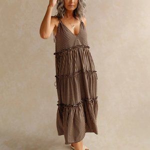 NWT Baiia Viviana Multiway Dress, Black/Tan Stripe in Small